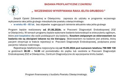 Badania profilaktyczne "Wczesne wykrywanie raka jelita grubego"