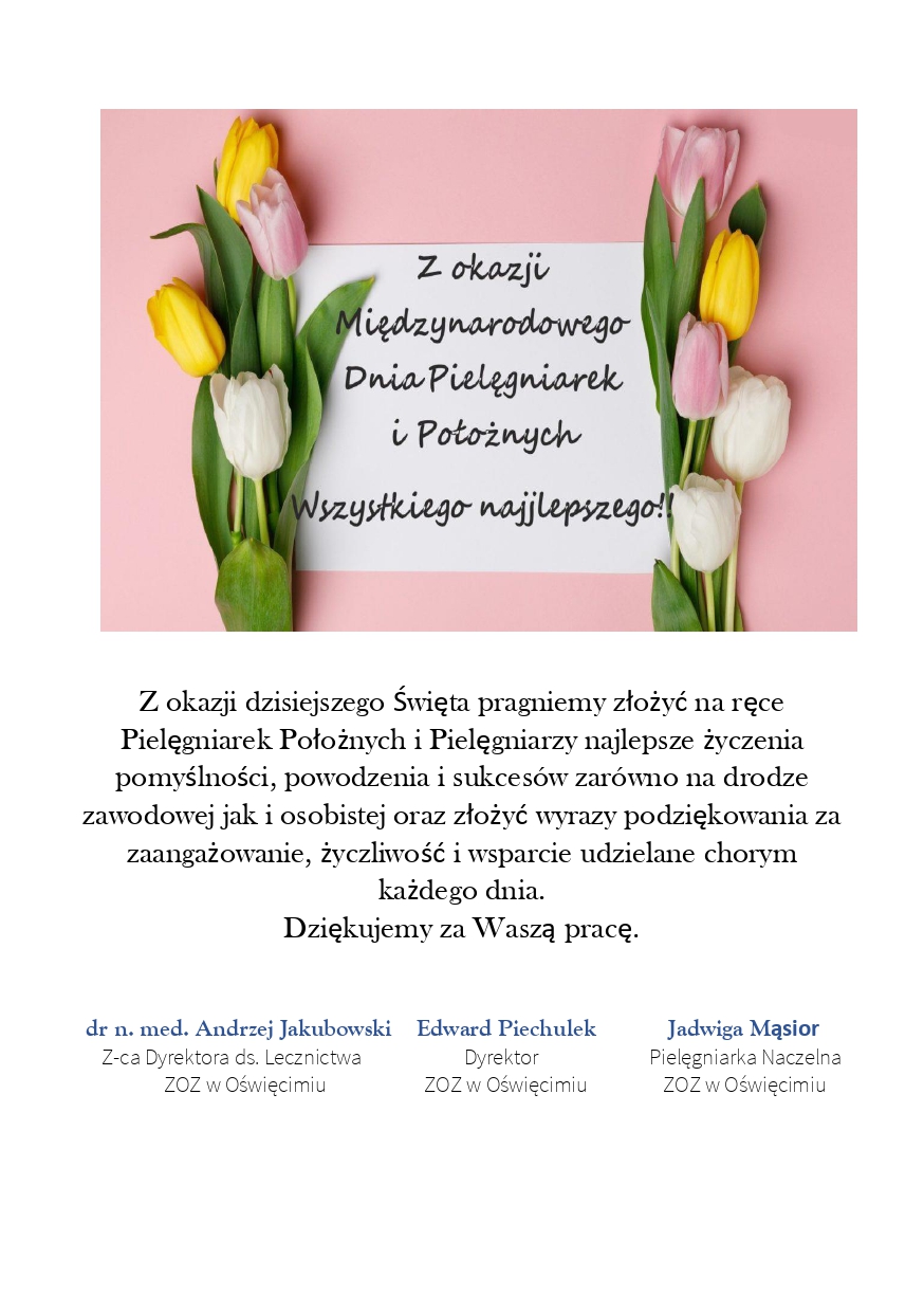 Życzenia Międzynarodowy Dzień Pileęgniarki i Położnej